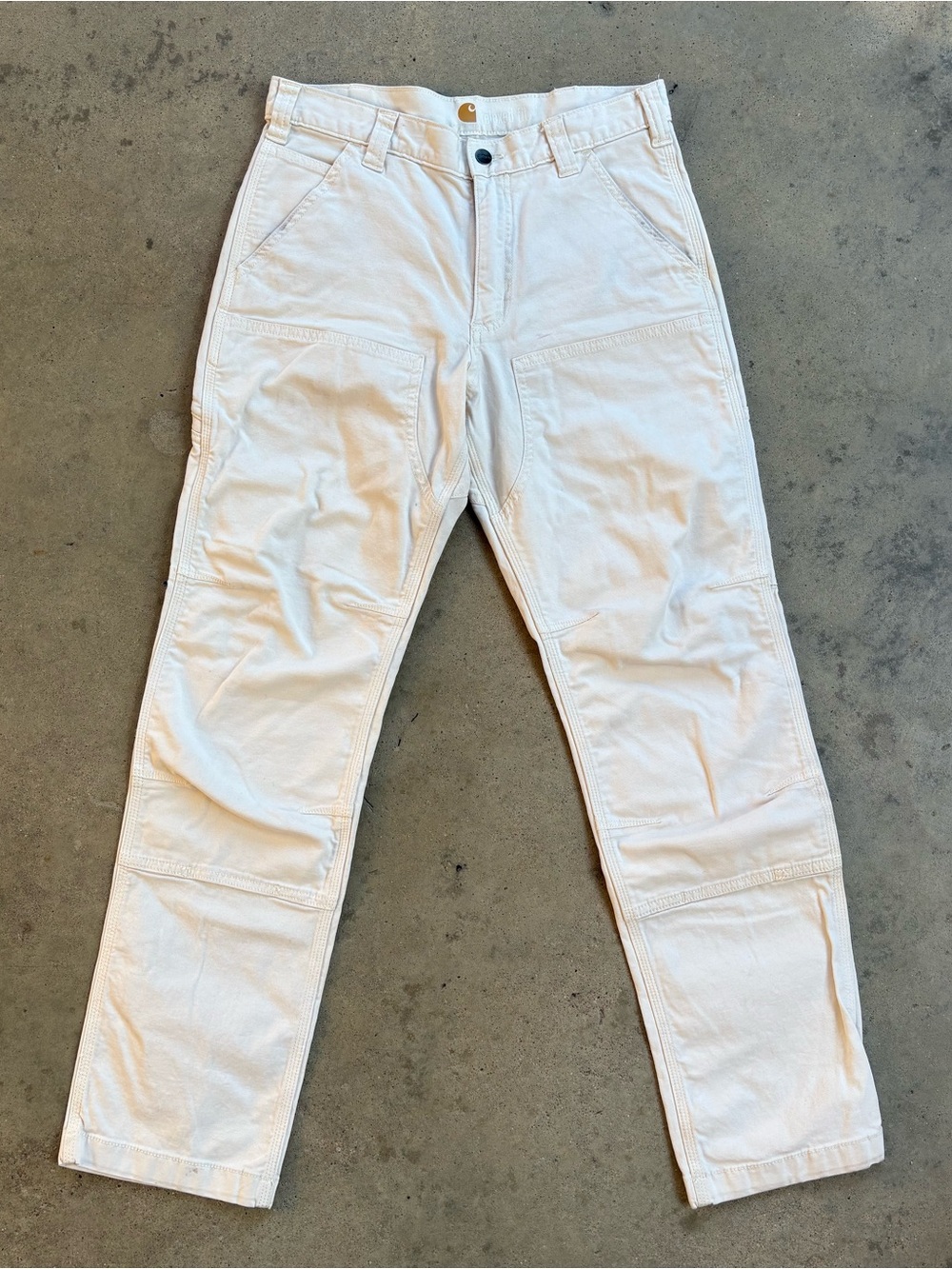 Carhartt Double Knee Pants Men's 32x32 Cream Relaxed Fit Dungaree